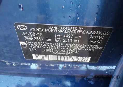 2016 Hyundai Sonata Sport z USA, uszkodzony, nr VIN 5NPE34AF7GH265437